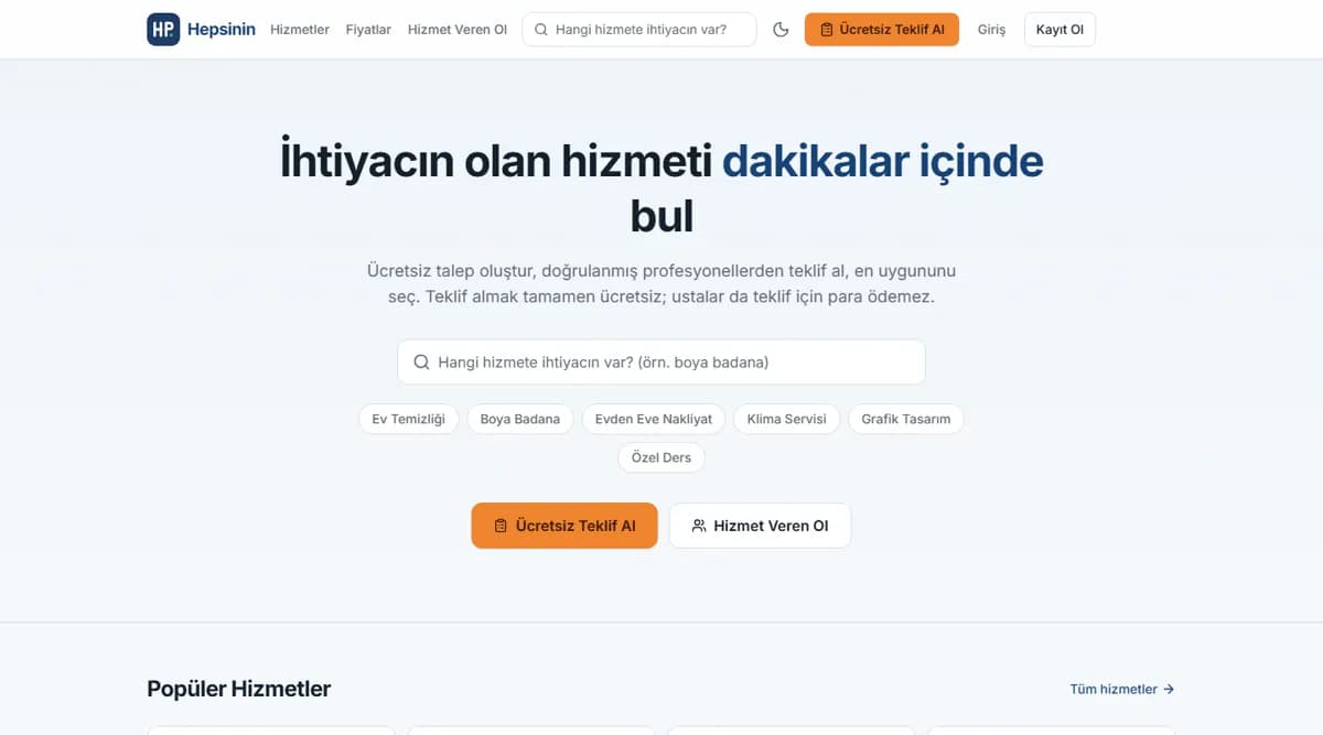 Hepsinin ana sayfasının ekran görüntüsü