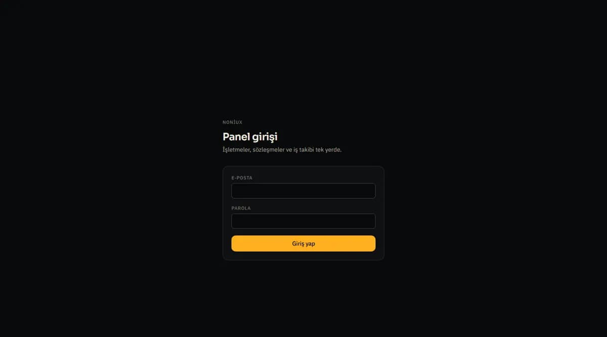 Noniux Panel ana sayfasının ekran görüntüsü