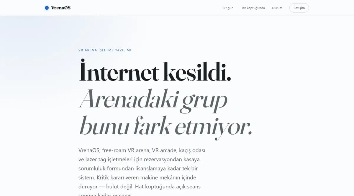VrenaOS ana sayfasının ekran görüntüsü