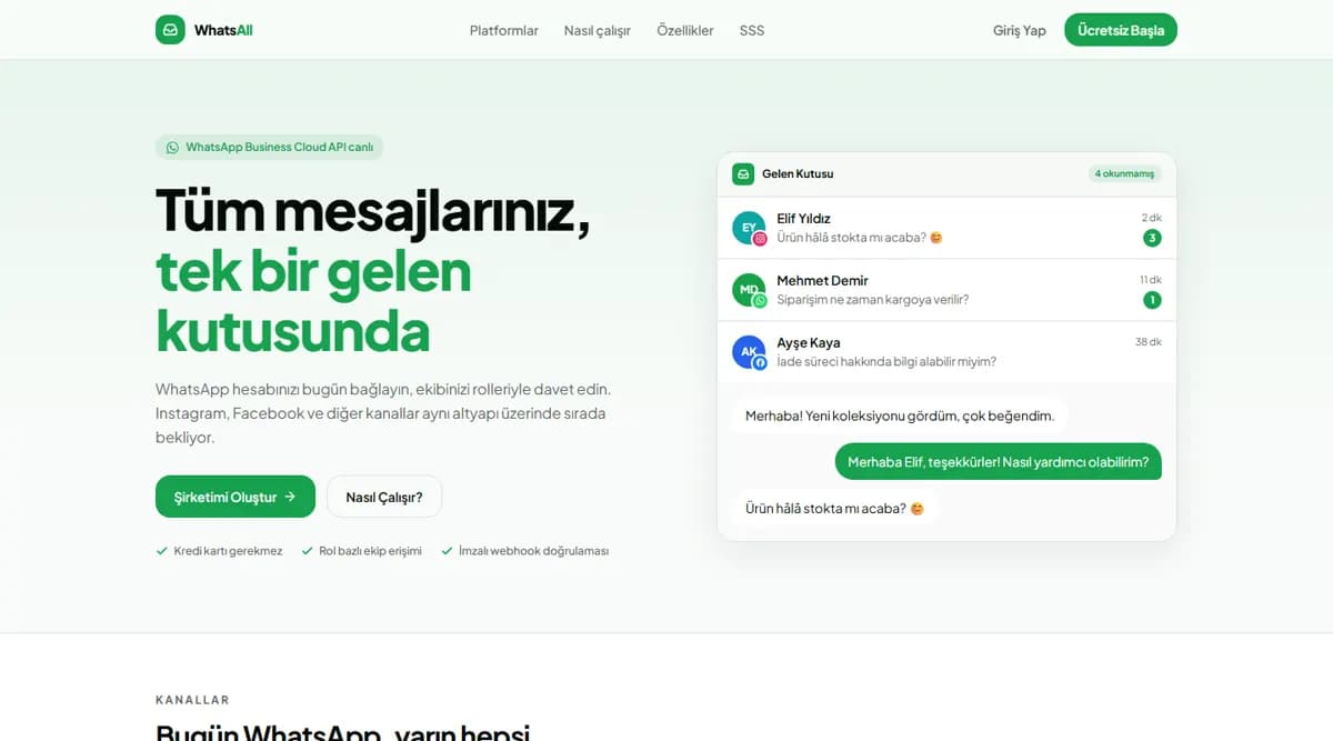 WhatsAll ana sayfasının ekran görüntüsü